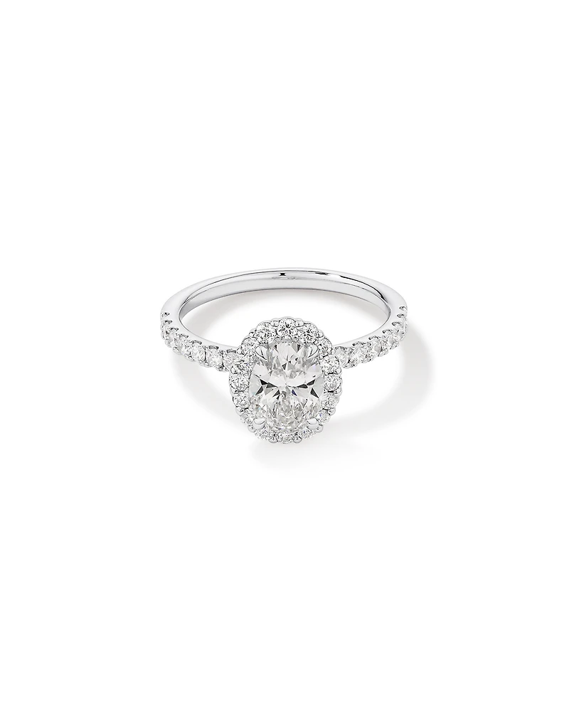 Bague de fiançailles en diamant Halo ovale cultivée laboratoire 1,78 carat or blanc 14 carats