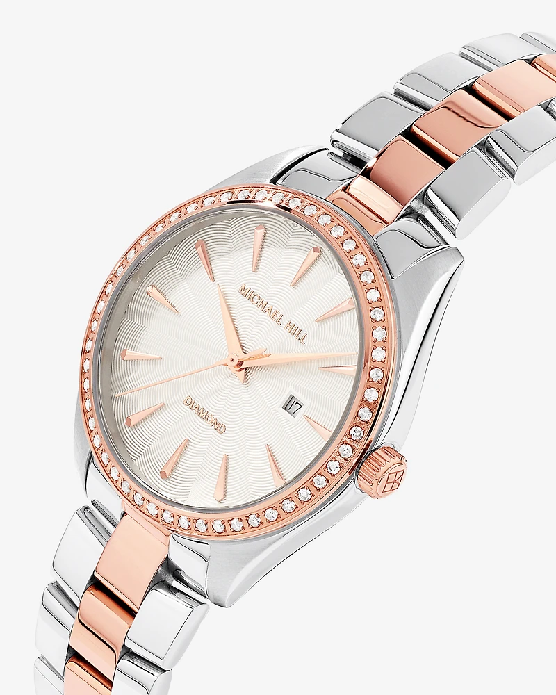 Two-Tone Women's 0.60 Carat TW Diamond Quartz Watch in Rose Gold Tone Stainless Steel
