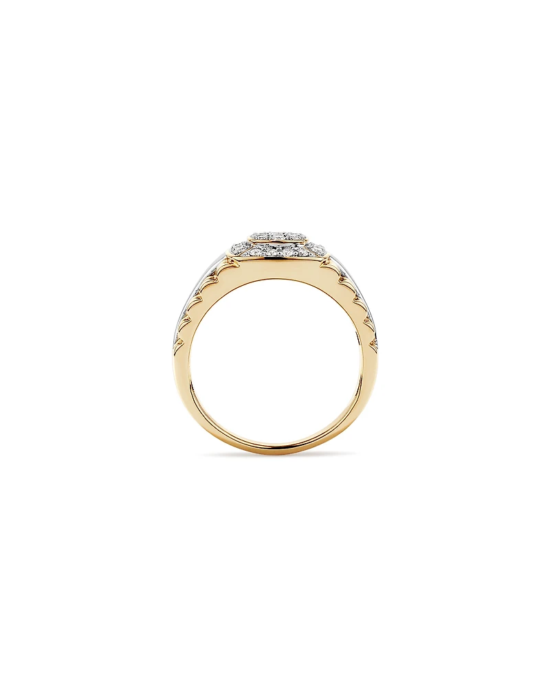 0.50 Carat TW Diamond Pave Two-Tone Men's Signet Ring in 10kt White and Yellow Gold