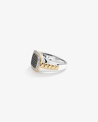 0.75 Carat TW Two-Tone Black and White Diamond Pave Men's Signet Ring in 10kt Yellow and White Gold