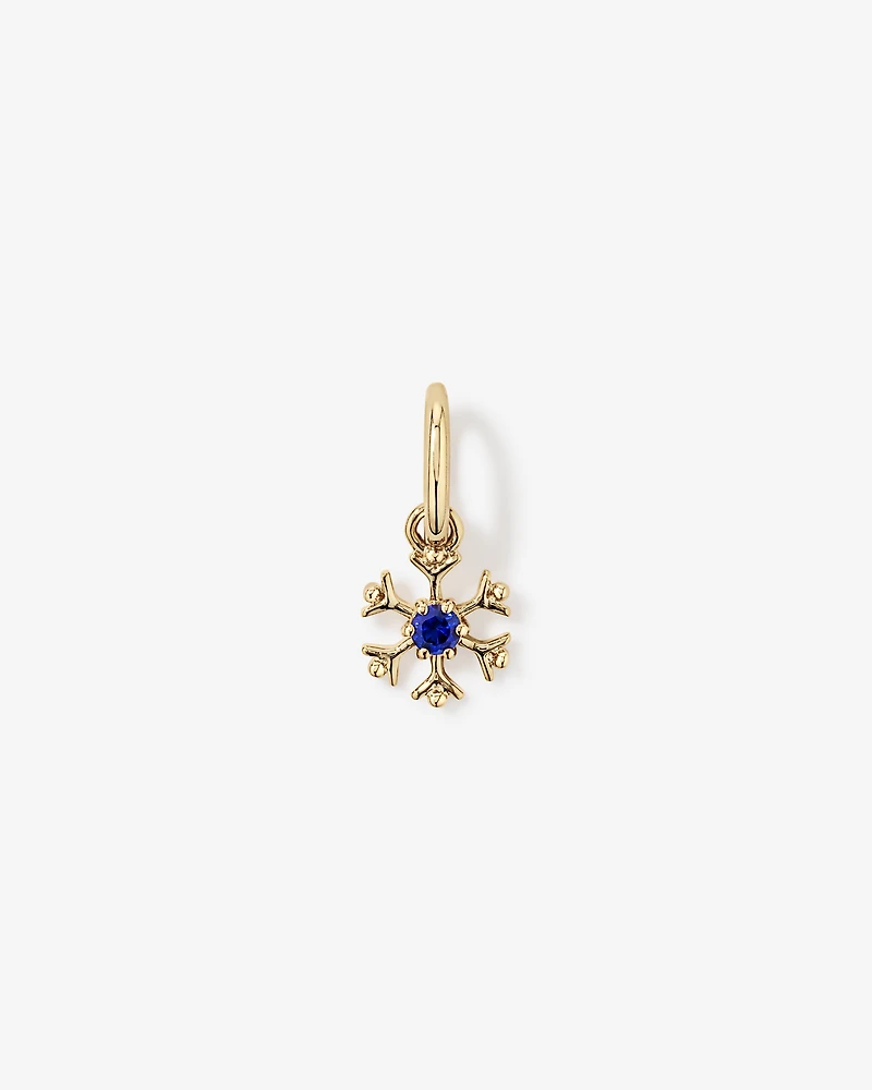 Snowflake Pendant with Round Created Sapphire in 10kt Yellow Gold
