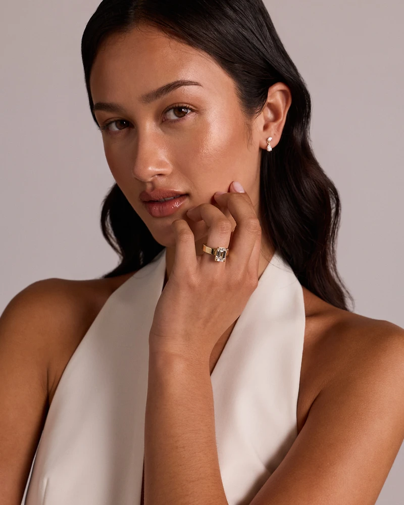 4.56 Carat TW Emerald Cut Laboratory-Grown Diamond Engagement Ring in 18kt Yellow Gold