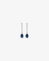 Australian Sapphire Oval Cut & 0.15 Carat TW Diamond Hoop Drop Earrings in 10kt White Gold
