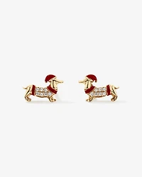 Dachshund Stud Earrings with Cubic Zirconia in 10kt Yellow Gold