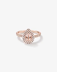 Pear Cut Morganite Gemstone and 0.45 Carat TW Diamond Halo and Side Accent Engagement Ring in 10kt Rose Gold