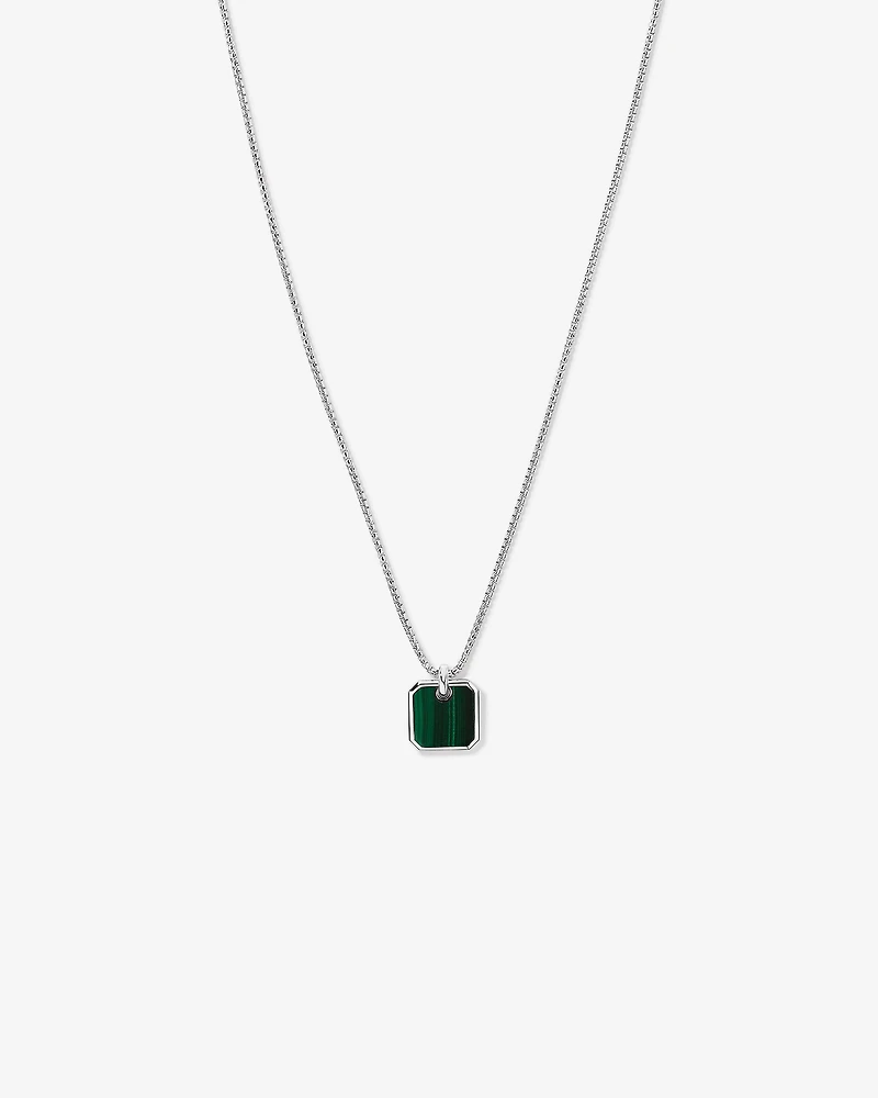 Collier avec Pendentif Carré en Malachite en Argent Sterling