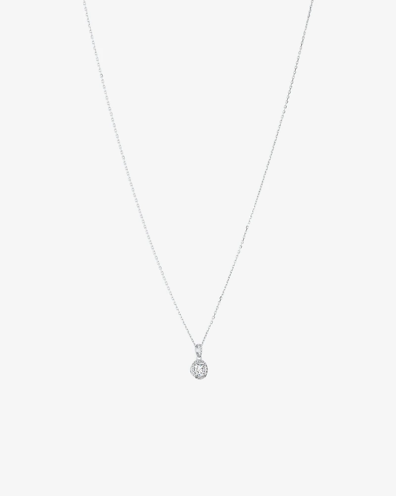 Round Brilliant Cubic Zirconia Halo Pendant Necklace in Sterling Silver