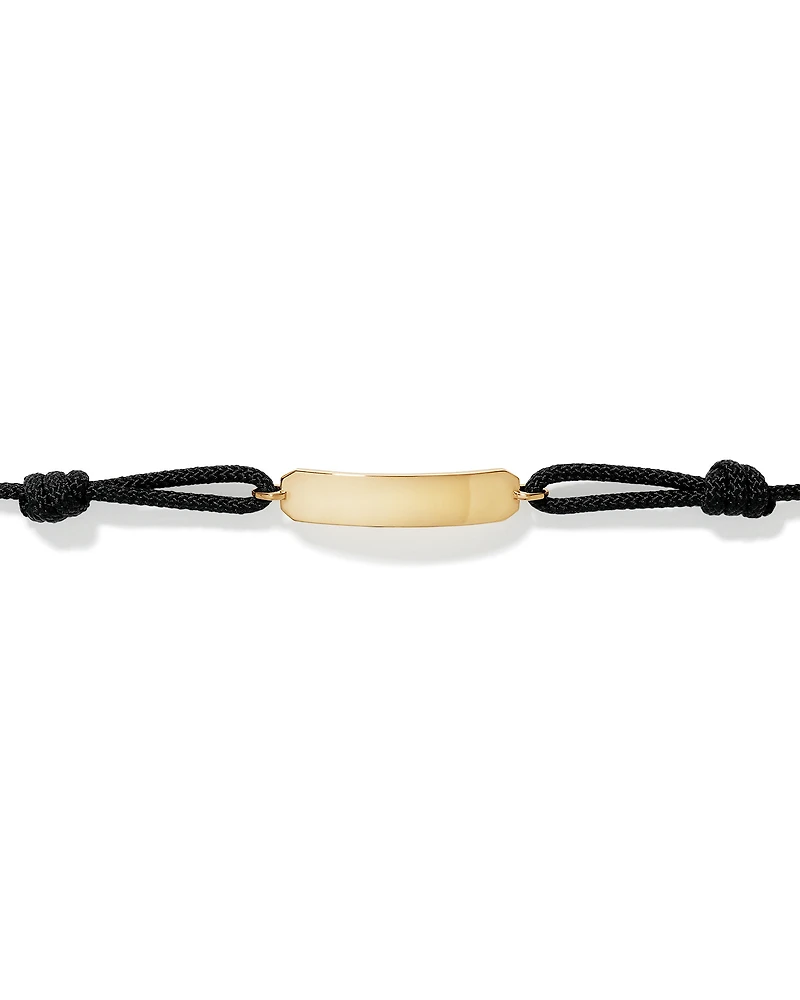 Engravable Black Cord ID Bracelet in 10kt Gold