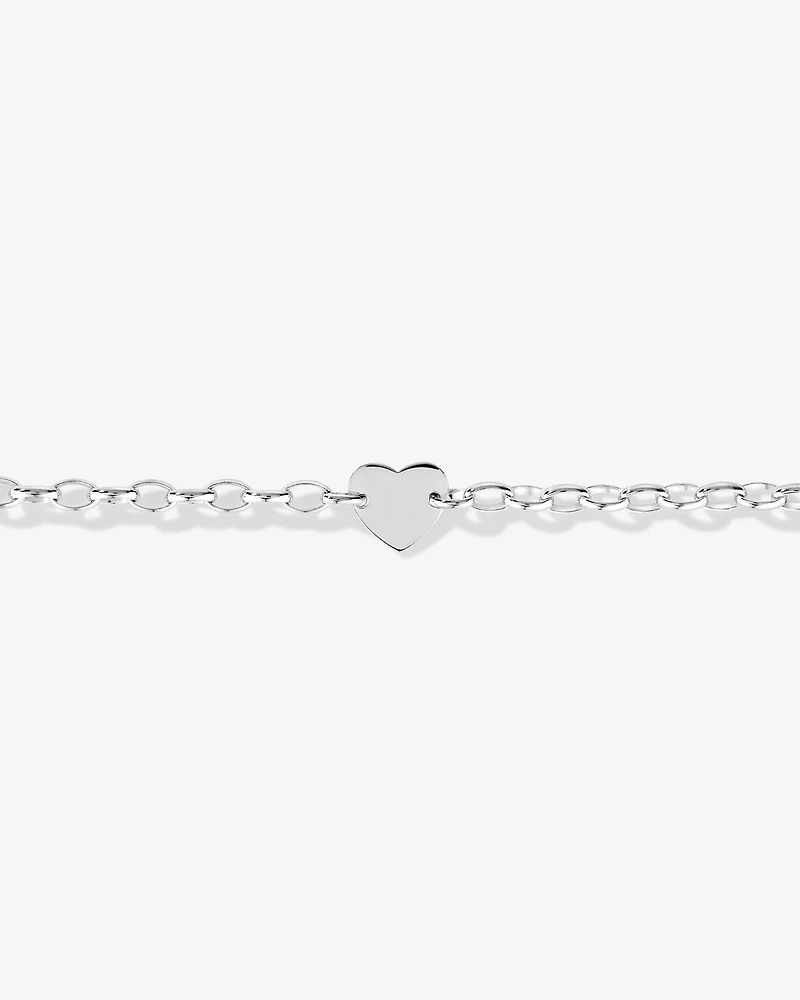 Heart Disc Oval Belcher Bracelet in Sterling Silver