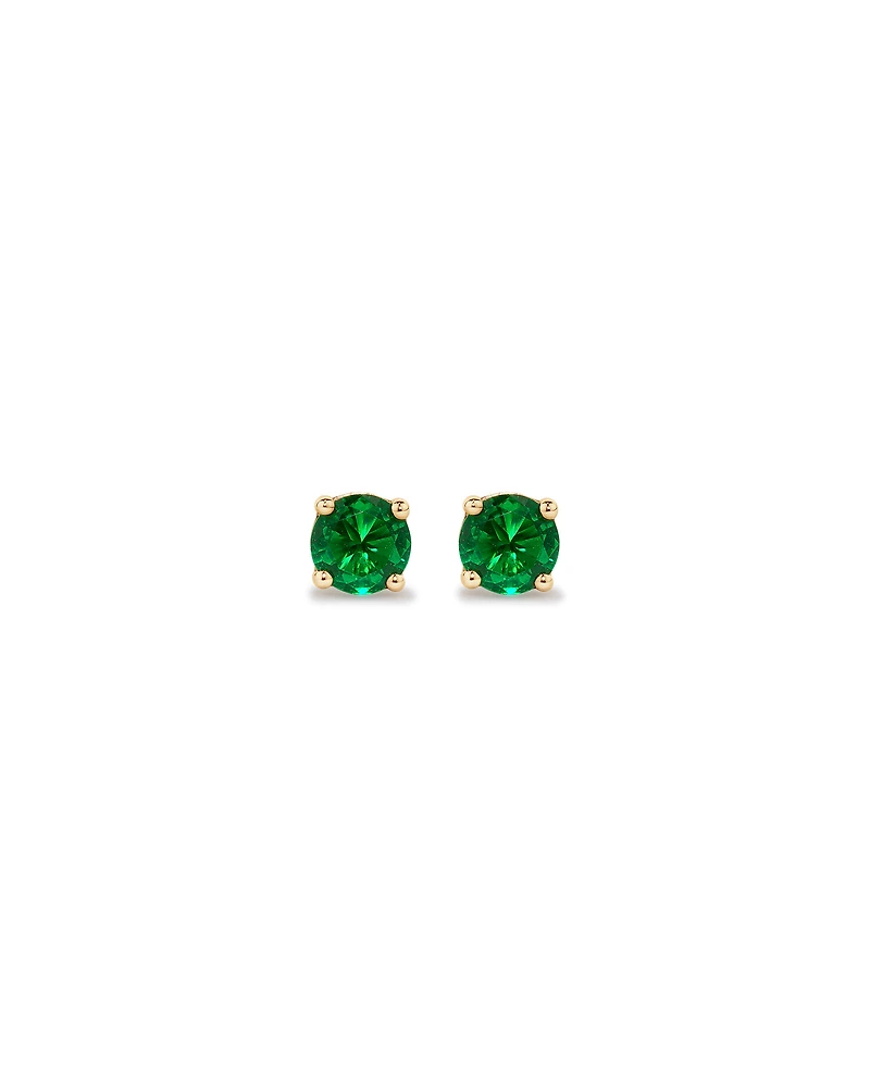 Stud Earrings with Green Created Emerald in 10kt Yellow Gold