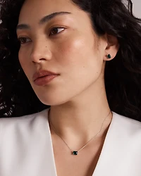 Emerald Cut Green Created Emerald Gemstone Stud Earrings and Pendant Necklace Set in Sterling Silver