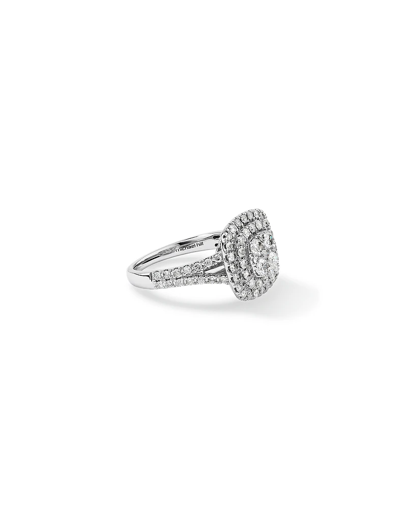 1.30 Carat TW Cushion Shaped Cluster Halo Diamond Ring in 10kt White Gold