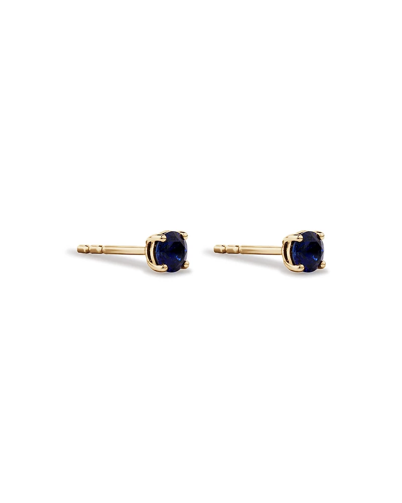 Boucles d'Oreilles Clous en Or Jaune 10kt avec Saphir Bleu Créé Ronde