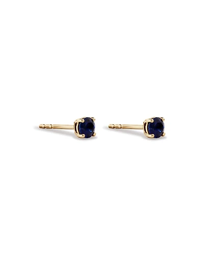 Boucles d'Oreilles Clous en Or Jaune 10kt avec Saphir Bleu Créé Ronde