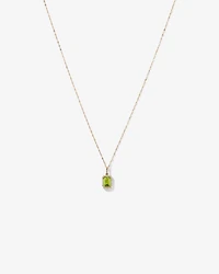 Emerald Cut Peridot and Diamond Halo Pendant with Chain in 10kt Yellow Gold