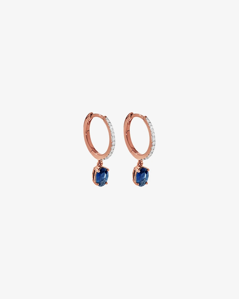 Oreilles tombantes en diamant TW taille saphir australienne et cerceaux en diamant TW 0,15 carat en or rose 10 carats avec Rhodium