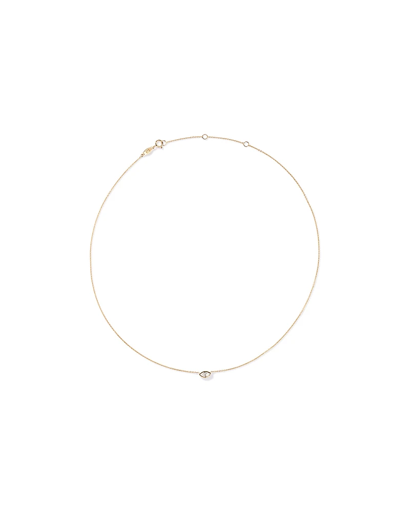 Marquise Cut White Created Sapphire Bezel Necklace in 10kt Yellow Gold