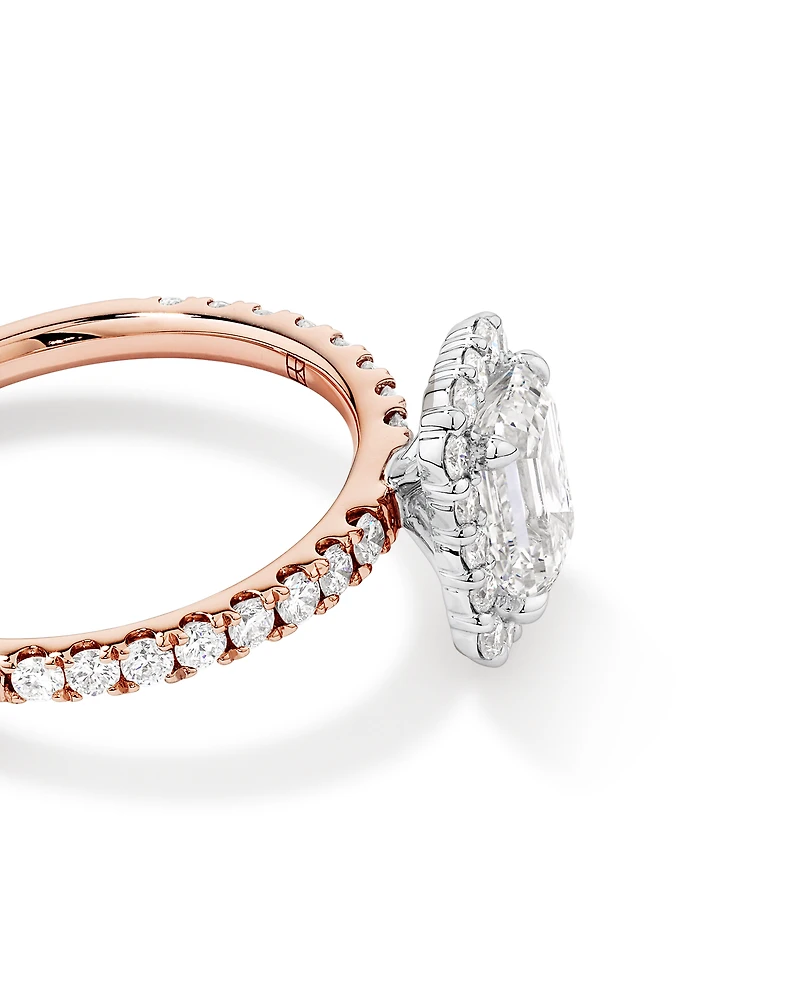 1.78 Carat TW Emerald Cut Laboratory-Grown Diamond Halo Engagement Ring in 14kt Rose and White Gold