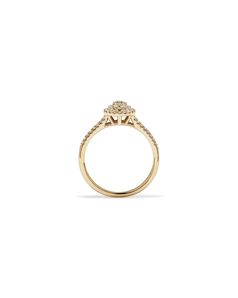 0.30 Carat TW Oval Shaped Cluster Halo Diamond Ring in 10kt Yellow Gold