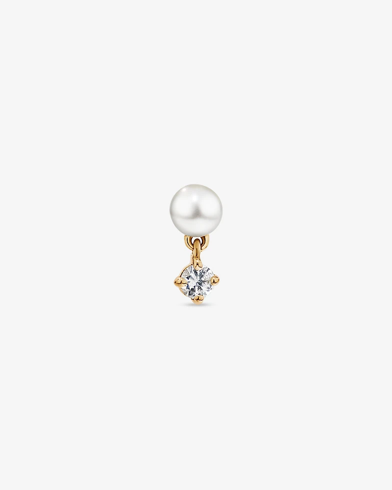 Boucle d’oreille simple hélice en perles d’eau douce et saphir blanc cultivées en or 10 carats