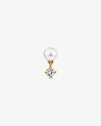 Boucle d’oreille simple hélice en perles d’eau douce et saphir blanc cultivées en or 10 carats