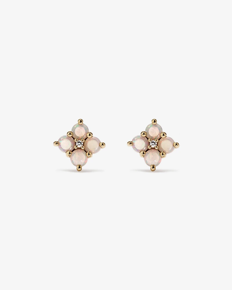 Australian Opal & Diamond Accent Stud Earrings in 10kt Yellow Gold