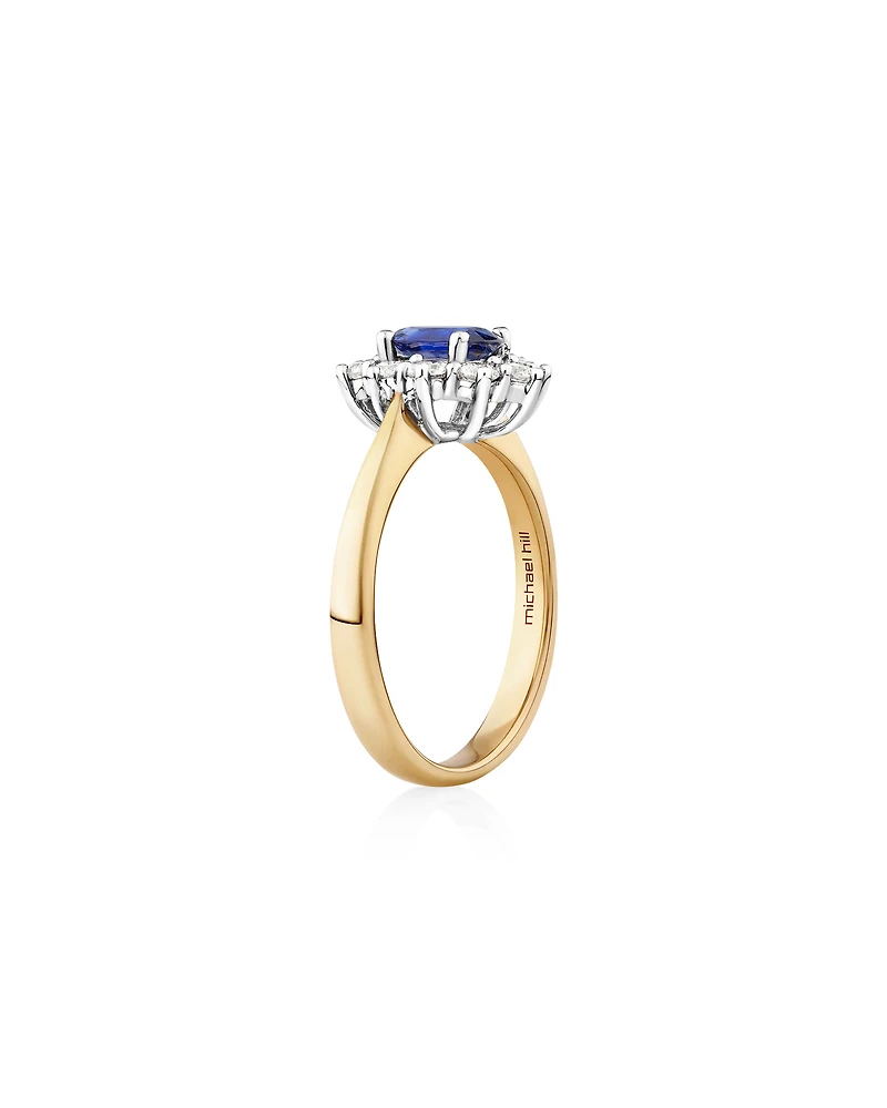 Bague en or jaune et blanc 14 K à saphir et à diamants totalisant 0,5 ct