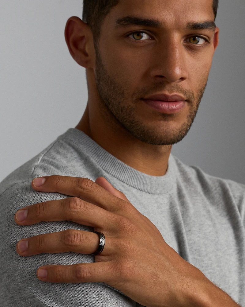 Bague de mariage à motifs de 6 mm en titane noir et or jaune 10KT