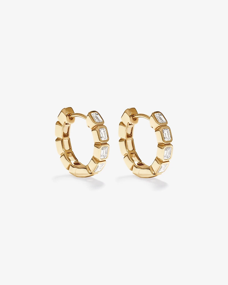 0.40 Carat TW of Laboratory-Grown Emerald Cut Diamond Huggie Earrings in 10kt Yellow Gold