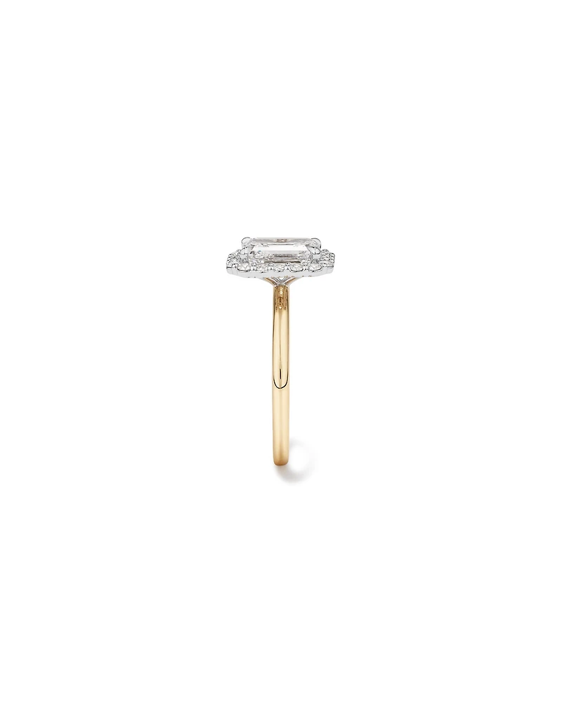 2.34 Carat TW Emerald Cut Laboratory-Grown Diamond Halo Engagement Ring in 14kt Yellow Gold