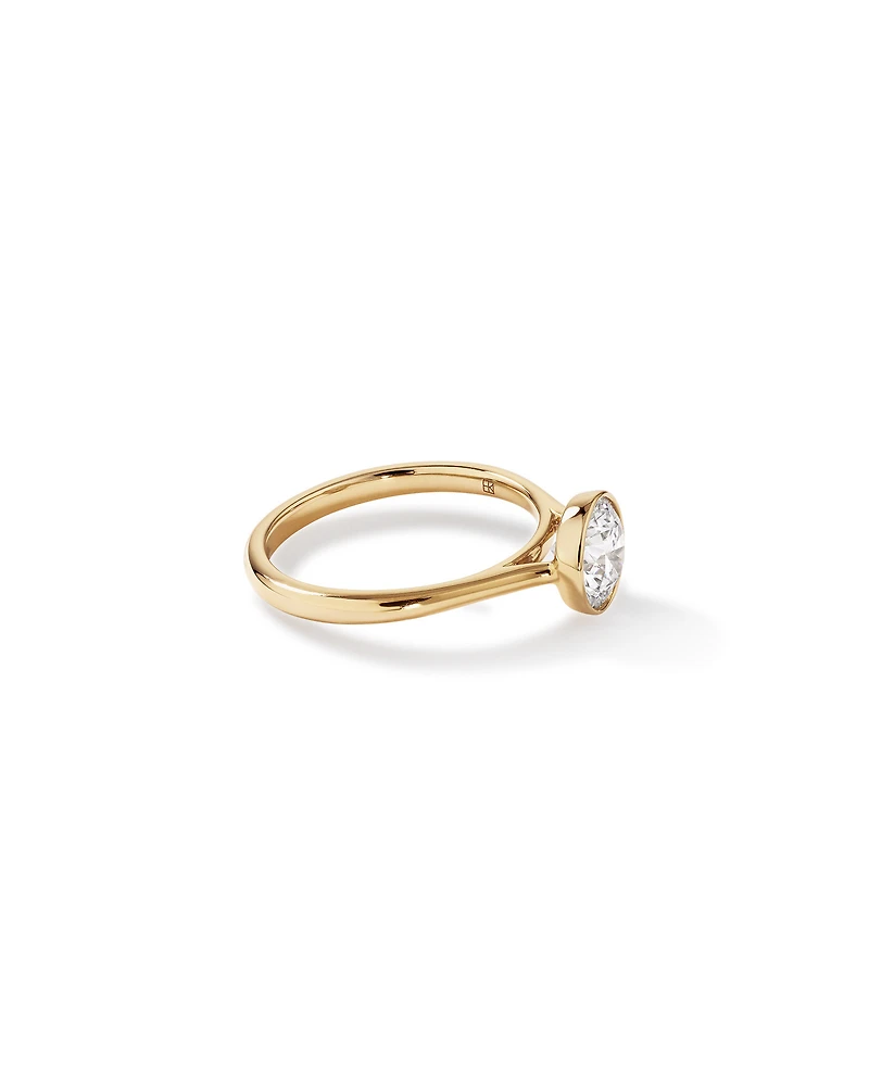 Bague de fiançailles 1,25 carat TW sertie ronde brillante en diamant solitaire cultivé laboratoire or jaune 14 carats