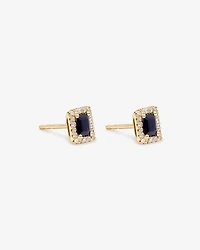 Emerald Cut Blue Sapphire Gemstone and 0.10 Carat TW Diamond Halo Stud Earrings in 10kt Yellow Gold