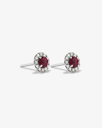 Halo Stud Earrings with Natural Ruby & 0.28 Carat TW of Diamonds in 10kt White Gold