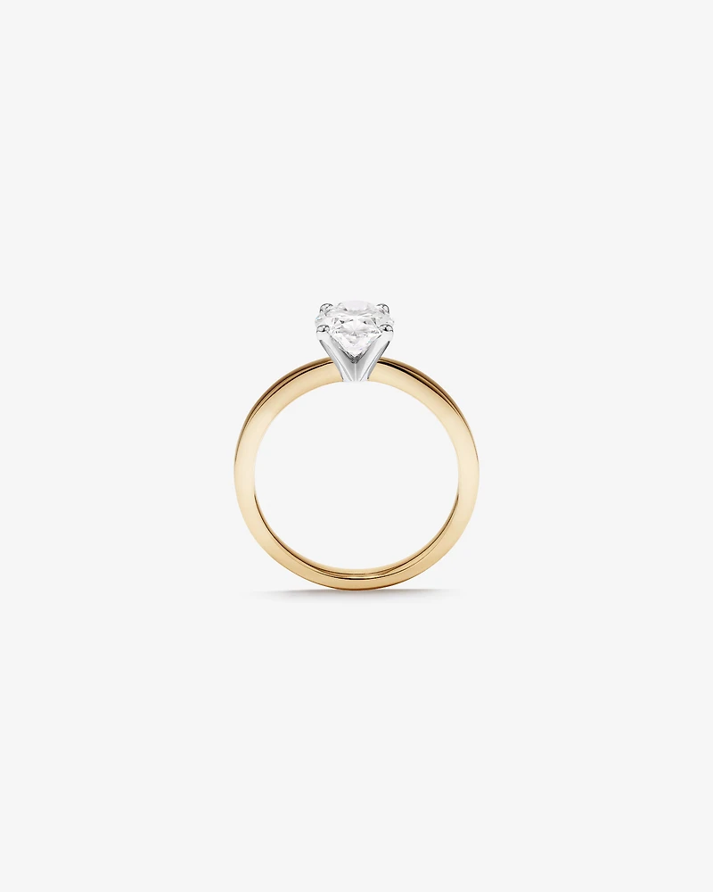 Bague de fiançailles en diamant solitaire taille laboratoire ovale 1,50 carat or jaune et blanc 14 carats
