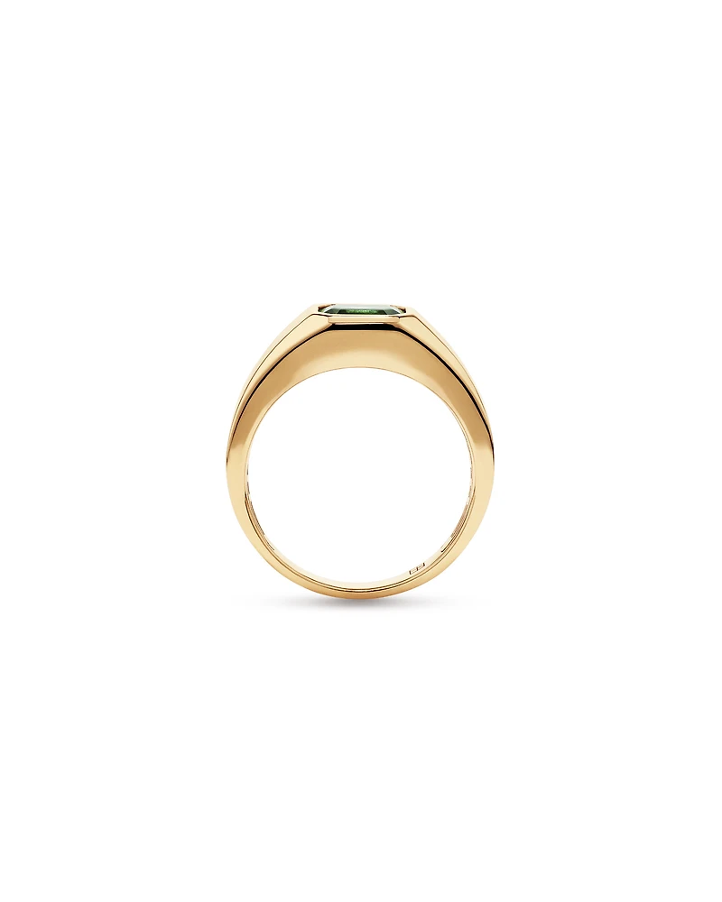 Bezel Set Green Sapphire Gemstone Solitaire Men's Ring in 10kt Yellow Gold