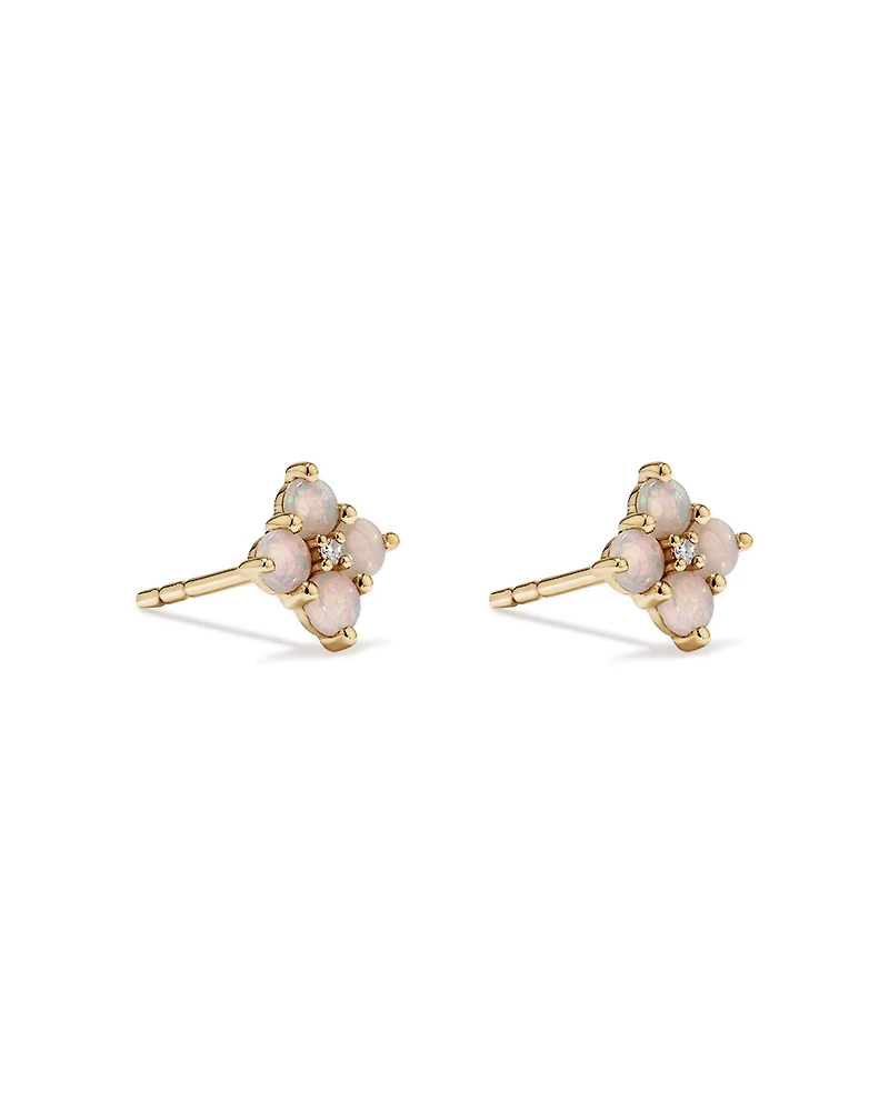 Australian Opal & Diamond Accent Stud Earrings in 10kt Yellow Gold
