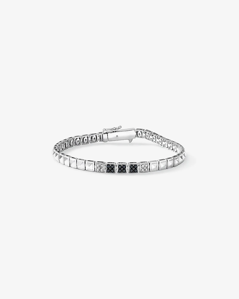 Bracelet tennis pour homme avec 0,50 carat de diamants noirs et blancs en argent sterling