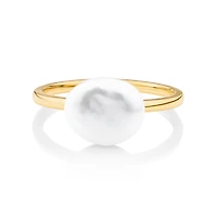Ring with 9-10mm Cultured Freshwater Baroque Pearls in 10kt Yellow Gold