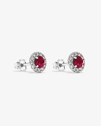 Halo Stud Earrings with Natural Ruby & 0.28 Carat TW of Diamonds in 10kt White Gold