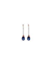 Australian Sapphire Oval Cut & 0.15 Carat TW Diamond Hoop Drop Earrings in 10kt Rose Gold witn Rhodium