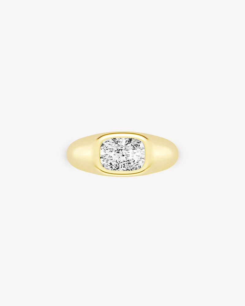 Carat Laboratory-Grown Elongated Cushion East-West Diamond Solitaire Bezel Engagement Ring 14kt Yellow Gold