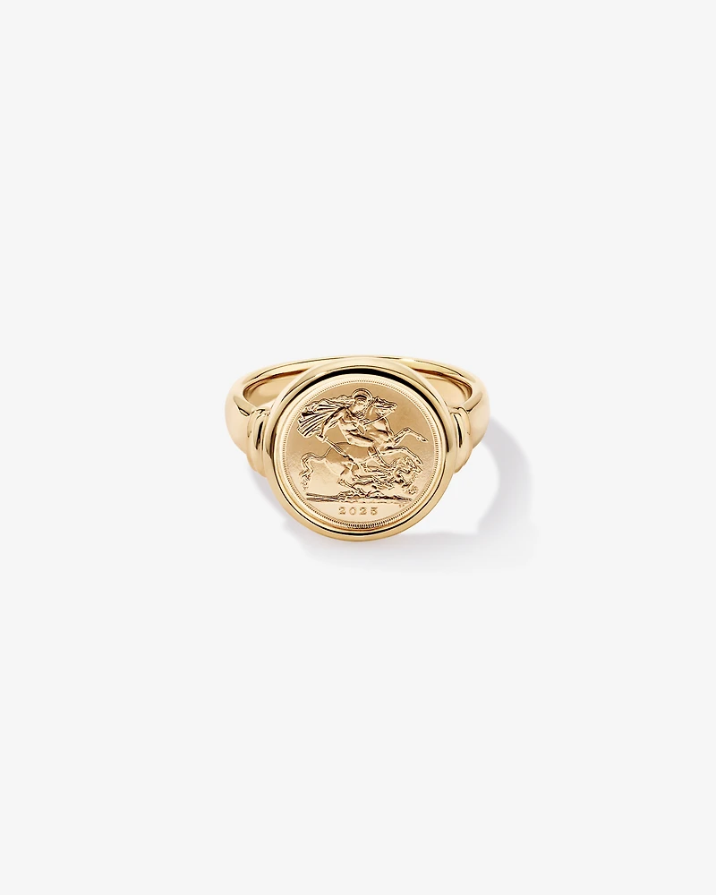 Quarter Sovereign Medallion Ring 10kt and 22kt Yellow Gold