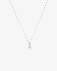 Aquamarine and Cultured Freshwater Pearl Drop Necklace in 10kt Rose Gold
