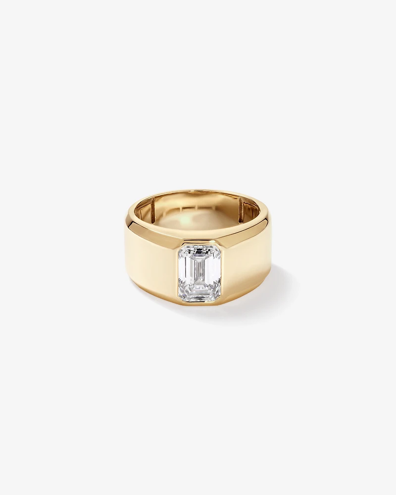 Bague cigare moderne en or jaune 14 carats, sertie d'un diamant de 2,00 carats taille émeraude cultivé en laboratoire
