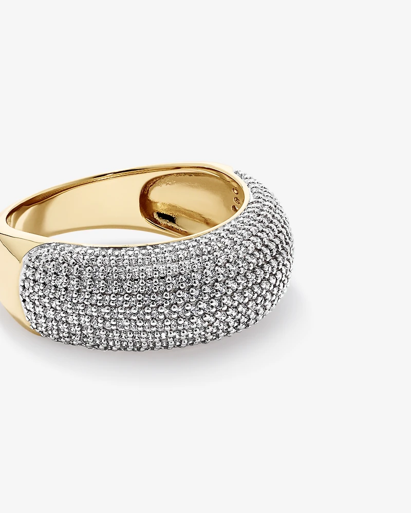 Wide Pavé Dome Ring with Cubic Zirconia in 18kt Vermeil