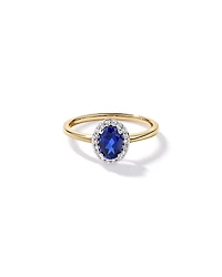Created Sapphire & 0.10 Carat TW Laboratory-Grown Diamond Halo Ring 10kt Yellow Gold and Rhodium