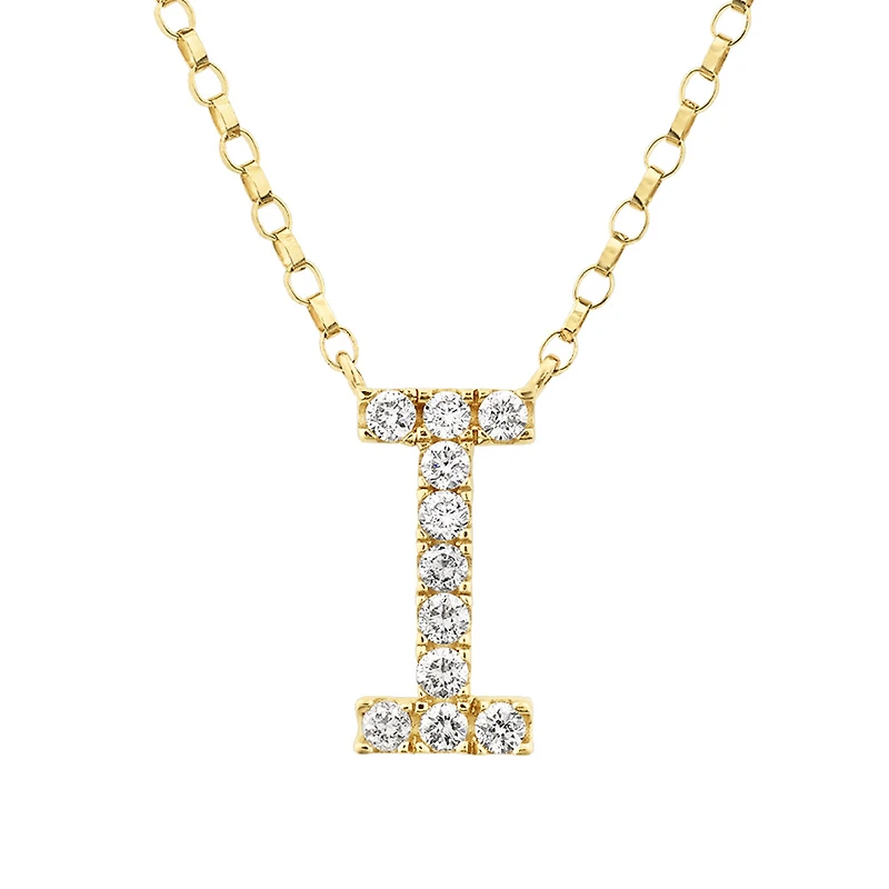 "I" Initial Necklace with 0.10 Carat TW of Diamonds in 10kt Yellow Gold