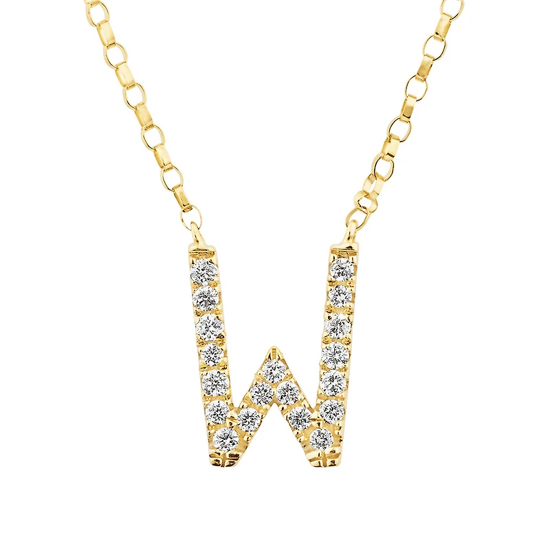"W" Initial Necklace with 0.10 Carat TW of Diamonds in 10kt Yellow Gold