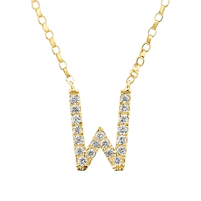 "W" Initial Necklace with 0.10 Carat TW of Diamonds in 10kt Yellow Gold