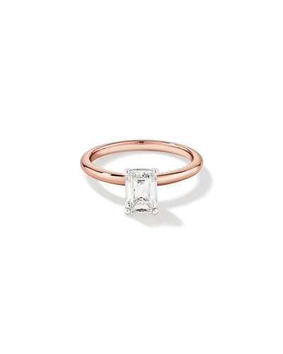 Bague de fiançailles solitaire en diamant cultivé en laboratoire TW taille émeraude de 1,25 carat en or rose et blanc 14 carats